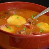 Alkaline Lamb and Potatoes with Tomato Sauce