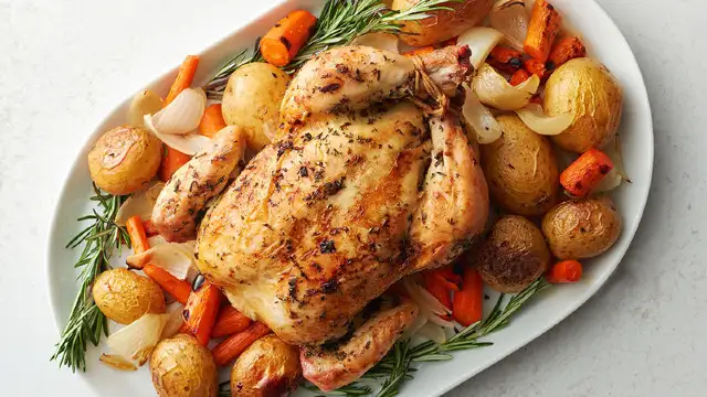 Roast Chicken on Root Veggies
